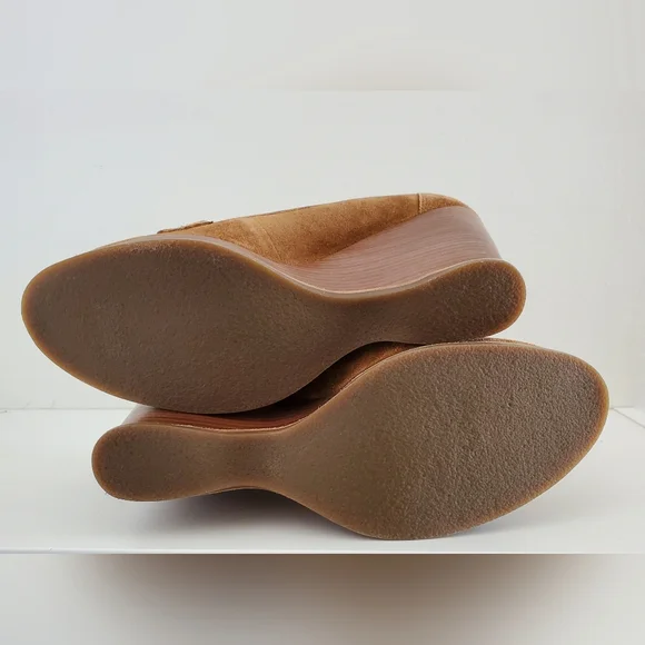 Michael Kors leather loafer wedges in luggage suede 10m - Picture 7 of 9